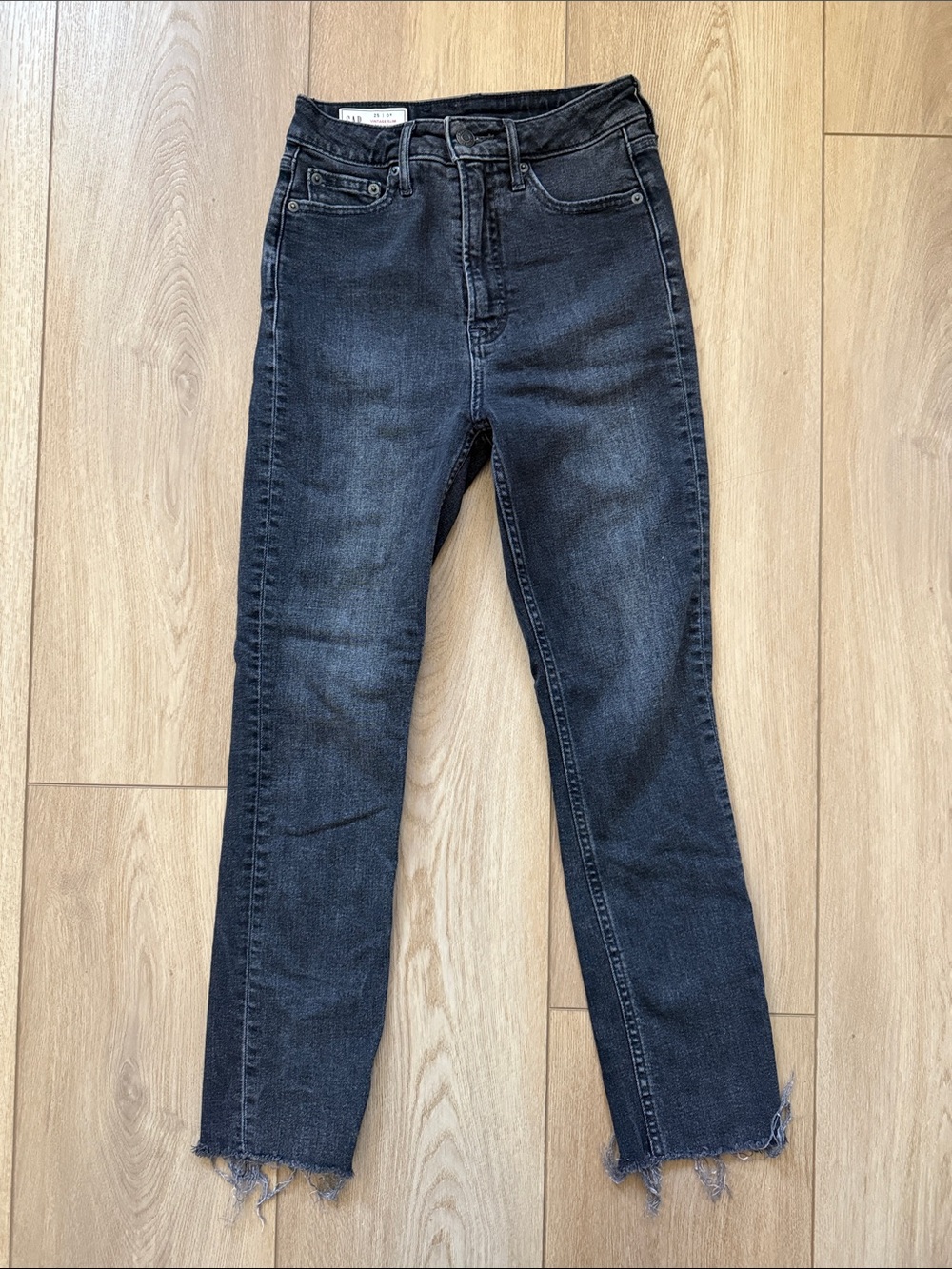 GAP Black Vintage Slim Sky High Jeans with Raw Hem Size 25